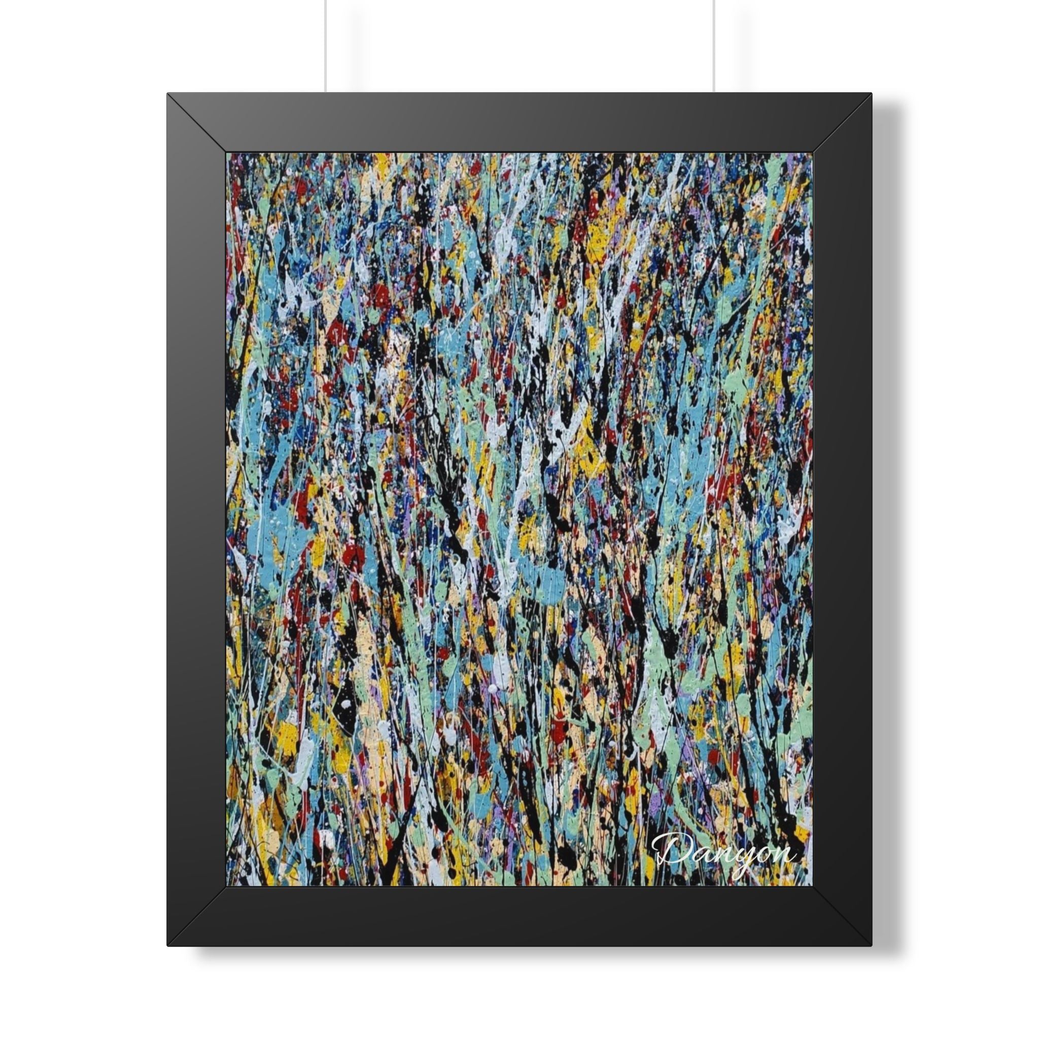 Abstract Expressionist Framed Poster — Colorful Drip Paint Vertical Print