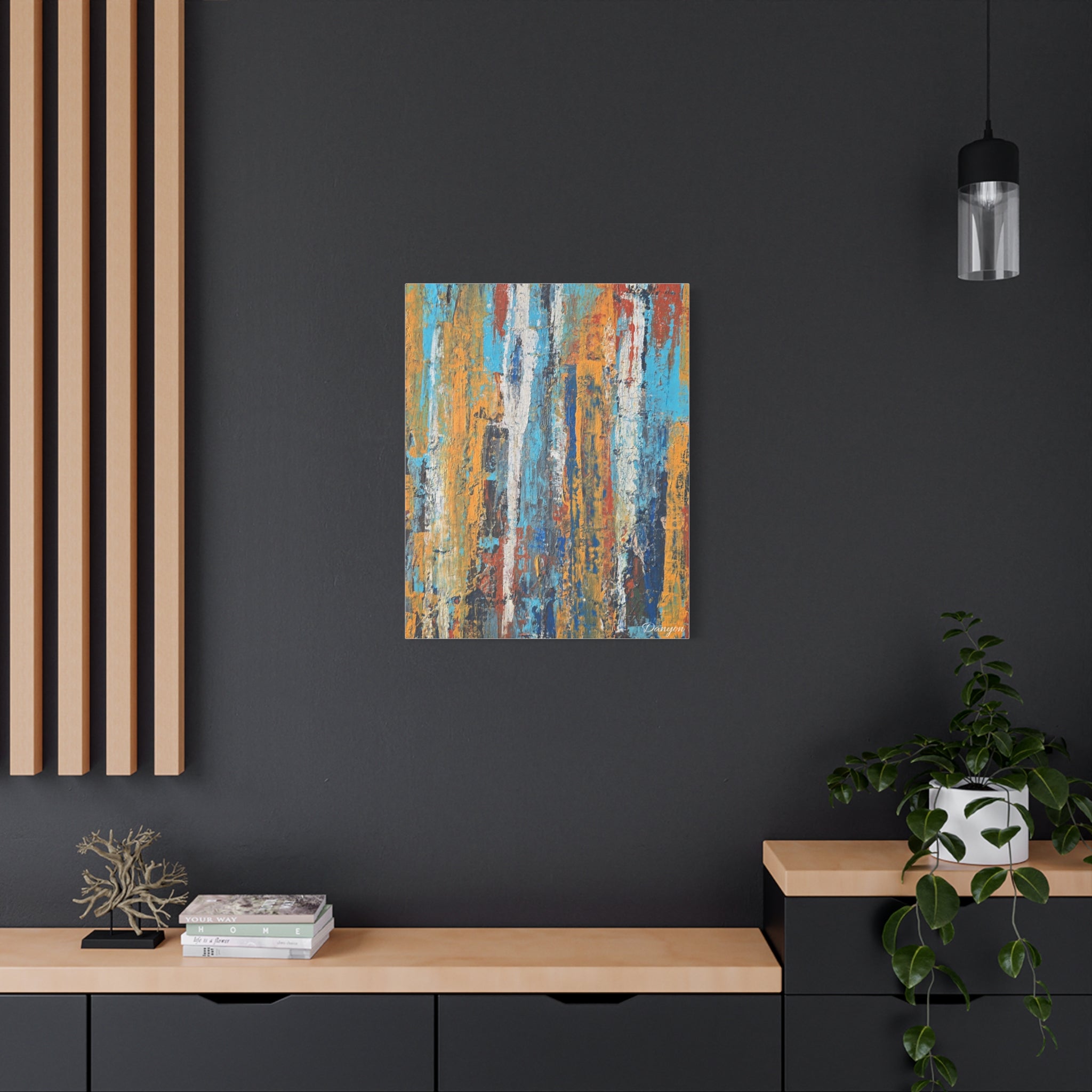 Abstract Urban Texture Matte Canvas Print — Colorful Vertical Brushstroke Wall Art